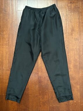 Vintage 80s 90s Fu Da  Sport Black Lightweight 100% Silk Pants, Size Large